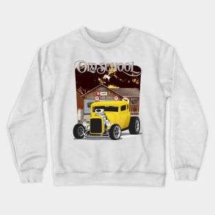 Yellow 1932 Chevy 5 Window Coupe Hot Rod Old School Print Crewneck Sweatshirt